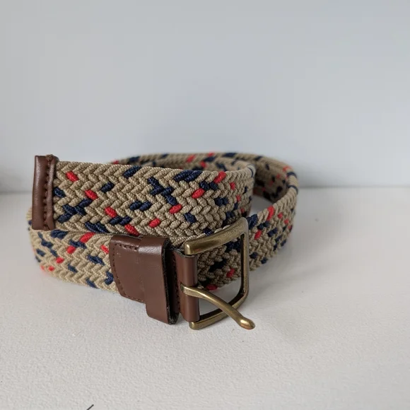 Gap Braided Stretchy Belt Khaki Blue And Red Size Medium/ 40" Inches Nautical - Picture 2 of 5